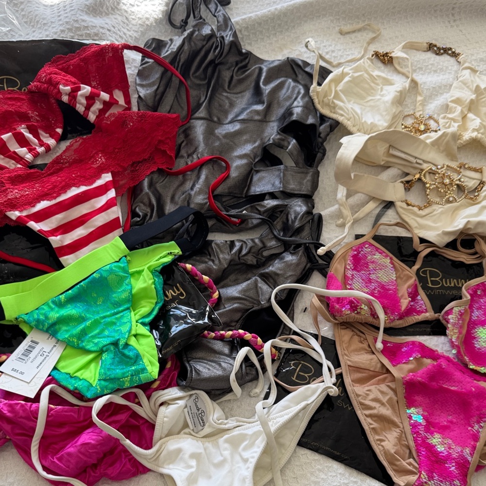 Fabric lot of beach, bunny, bikini top bottom one piece, older vintage